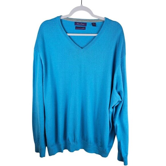 Alan Flusser Mens Sweater XXL Blue Cotton Silk Cashmere V-Neck EUC! - Picture 1 of 9